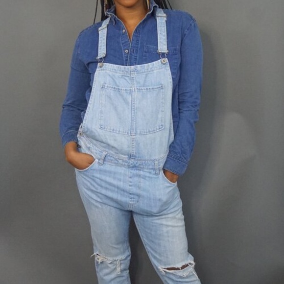 Light Wash, Denim Overalls, Slim Leg - Picture 1 of 6